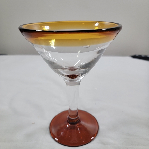 Set Of 2 Mexican Hand Blown Amber Clear Glass 6" tall Margherita Martini - Picture 7 of 7
